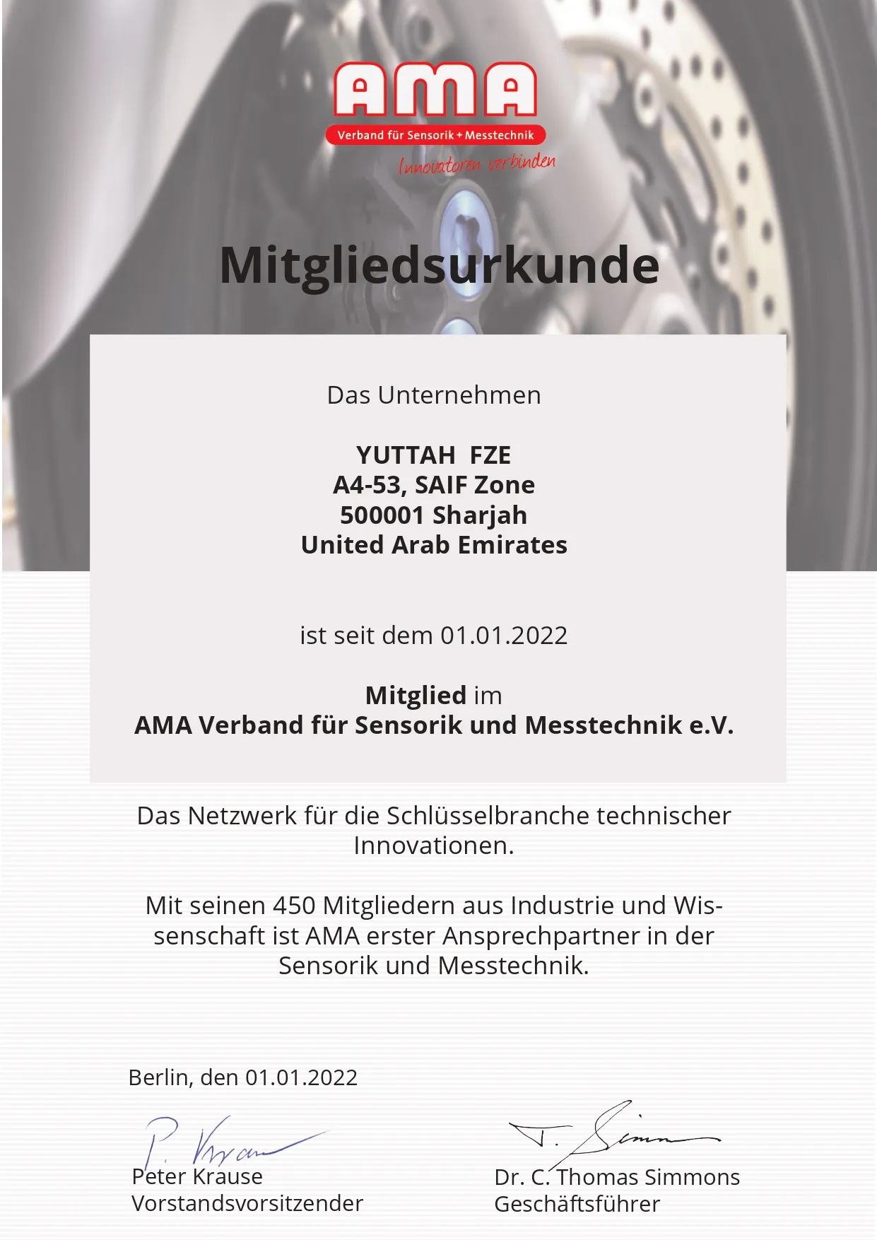 Member of the German Association for Sensors & Measurement (AMA)